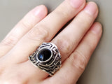 Silver 925 earrings and ring adjustable Black onyx jewelry Ethnic SET
