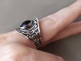 Silver 925 earrings and ring adjustable Black onyx jewelry Ethnic SET