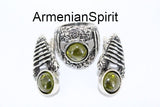 SET silver earrings and ring with lab yellow citrine Sterling 925