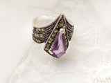 Silver 925 Marcasite RING Purple topaz stone