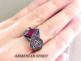 Silver 925 ring with red zircon stone jewellery