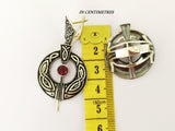 Jewelry Silver 925 EARRINGS round oxidized Black with red garnet stone