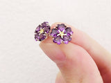 Set forget me not purple flower violet  Stud earrings and pendant Silver 925