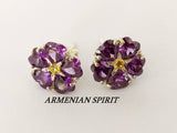 Set forget me not purple flower violet  Stud earrings and pendant Silver 925
