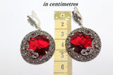 SET Very large earrings and big dome ring women red lab topaz