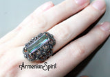 Jewelry ring with green nacreous stone Marcasite jewelry STERLING 925