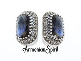 Silver 925 Big earrings with navy blue lab topaz and white zircon