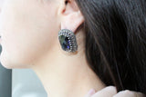 Silver 925 Big earrings with navy blue lab topaz and white zircon