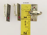 Ethnic jewelry Earrings and ring SILVER 925 lab garnet red