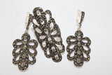 Jewelry SET earrings and full finger cover ring ring peacock tail marcasite