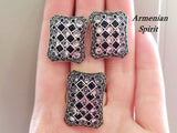 Silver 925 set ring earrings black and white zircon stones