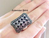 Silver 925 set ring earrings black and white zircon stones