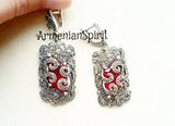 Marcasite earrings Long red lab topaz STERLING silver 925