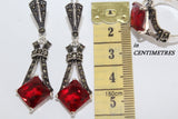 Jewelry ring red lab topaz stone Marcasite STERLING silver 925