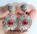 Earrings Sterling silver 925 with red quartz stone Jewelry gypsy