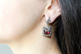 Silver small dangle earrings bright red stone Marcasite SILVER 925
