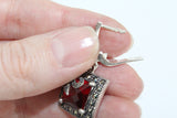 Silver small dangle earrings bright red stone Marcasite SILVER 925