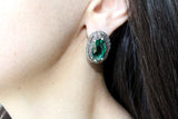 Emerald green short earrings marcasite SILVER 925 small jewelry