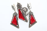 Silver big ring with a bow detail red lab topaz stone Marcasite