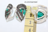 Emerald green stone set Small marcasite earrings and ring Sterling silver 925
