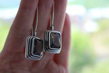Modern jewelry set Silver 925 Zircon stones Brown stone Long hooked earrings
