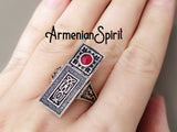 Ethnic jewelry Earrings and ring SILVER 925 lab garnet red