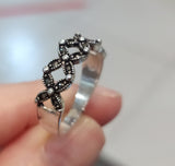 Narrow band ring Silver 925 marcasite Sterling minimalist