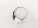 Pearl ring Silver 925 pearl lab stone Sterling  marcasite jewelry