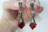 Jewelry ring red lab topaz stone Marcasite STERLING silver 925