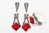 Jewelry ring red lab topaz stone Marcasite STERLING silver 925