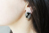 Marcasite earrings short and ring SILVER 925 black small jewelry set