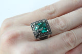 Emerald green stone Earrings ring Marcasite STERLING SILVER 925