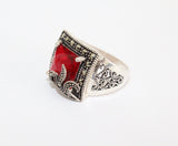 Silver small dangle earrings bright red stone Marcasite SILVER 925