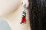 Silver big ring with a bow detail red lab topaz stone Marcasite
