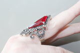 Silver big ring with a bow detail red lab topaz stone Marcasite