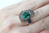 Emerald green stone Small marcasite earrings Sterling silver 925