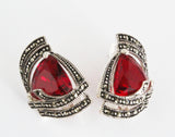 Red topaz marcasite SET ring and earrings Sterling silver 925
