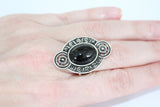 Silver 925 jewelry set with oval cabochon black onyx stone