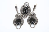 Silver 925 jewelry set with oval cabochon black onyx stone