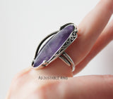 Real amethyst Ring Silver 925 Plum purple gemstone