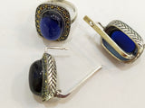 Navy blue quartz ring with cabochon stone Silver 925 jewelry