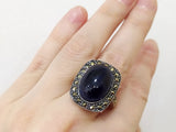 Navy blue quartz ring with cabochon stone Silver 925 jewelry