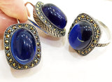 Navy blue quartz ring with cabochon stone Silver 925 jewelry
