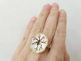 Gold plated silver RING flower Light green zircon Small floral Sterling silver 925