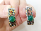SET Sterling SILVER 925 Small earrings and ring with natural green jadeite