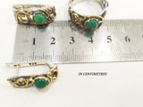 SET Sterling SILVER 925 Small earrings and ring with natural green jadeite