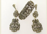 Silver set Large ring and Extra long earrings Sterling silver 925