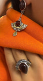 Gold and silver 925 set earrings and ring Natural carnelian gems