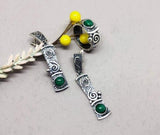 Malachite green gemstone dangle earrings and ring SET Silver 925