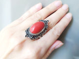 Red coral gemstone ring silver 925 Armenian handmade jewelry Artisan design